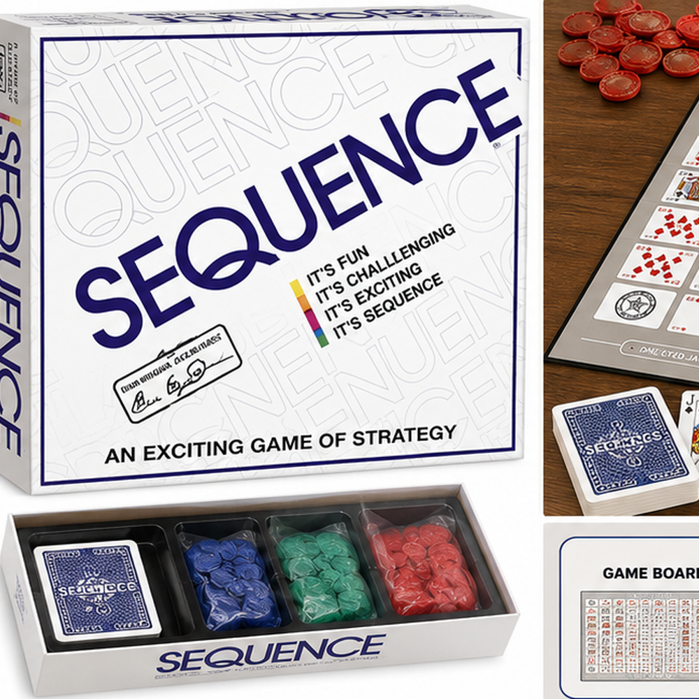 SEQUENCE Strategy Board Game – 2–12 Player Card & Chip Matching Game with Playing Cards, Color Chips and Game Board for Family Game Nights, Parties & Group Competition