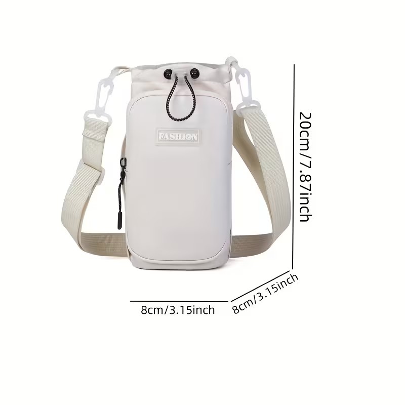 Water Bottle Drawstring Holder Bag with Adjustable Strap Crossbody Insulated Carrier Sling Bag Phone Pockets Walking Hiking Gym Travel