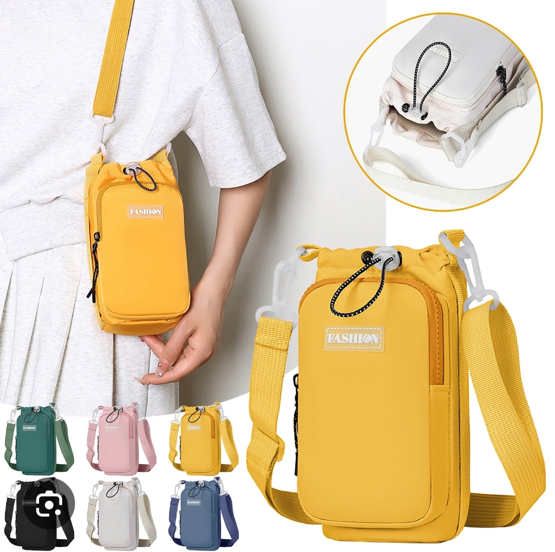 Water Bottle Drawstring Holder Bag with Adjustable Strap Crossbody Insulated Carrier Sling Bag Phone Pockets Walking Hiking Gym Travel