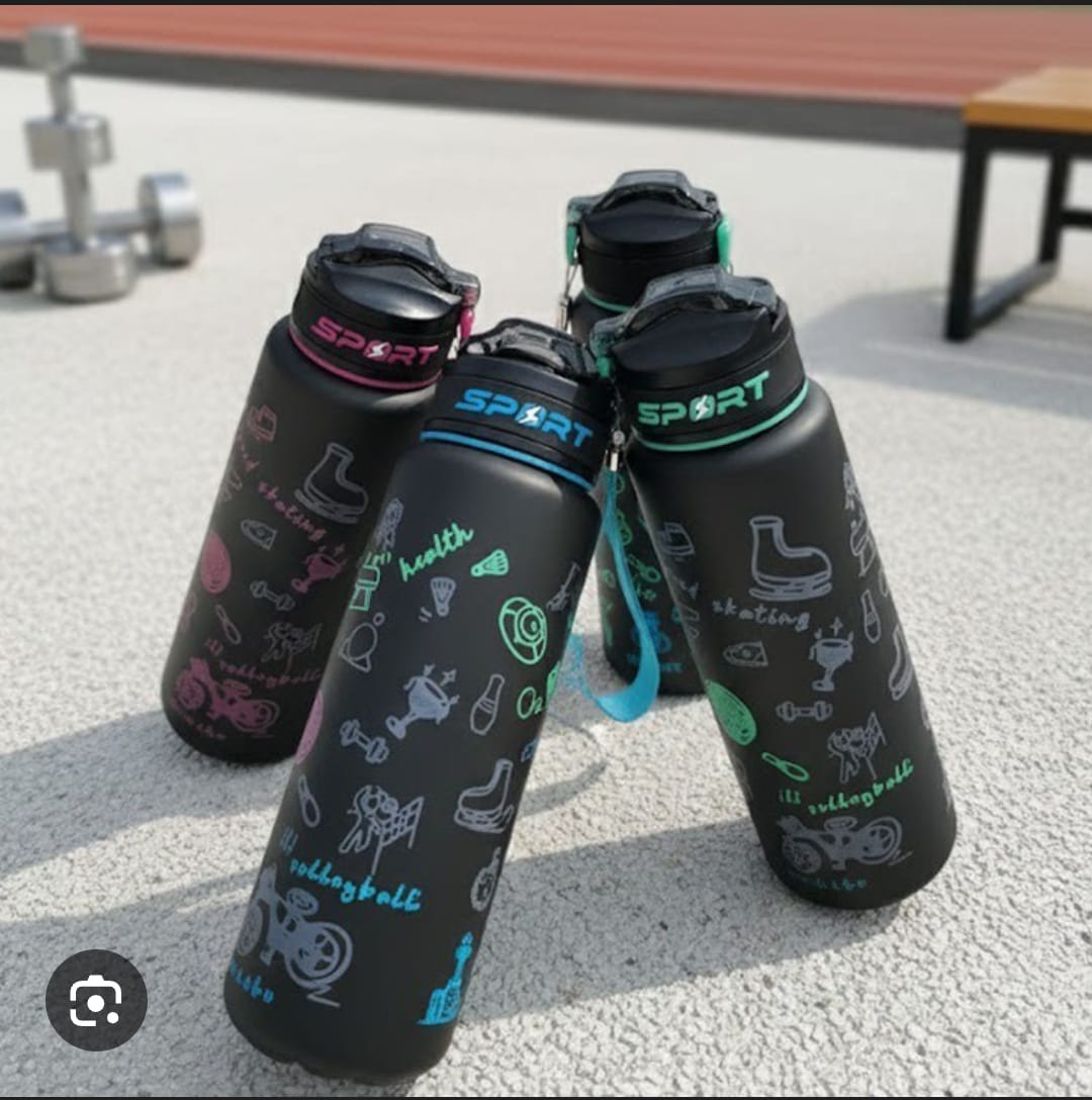 1000ml Black Sports Water Bottle Leakproof BPA-Free Drinking Bottle with Time Marker Straw 1L Gym Fitness Outdoor Travel Reusable Water Jug
