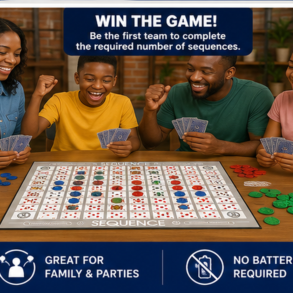 SEQUENCE Strategy Board Game – 2–12 Player Card & Chip Matching Game with Playing Cards, Color Chips and Game Board for Family Game Nights, Parties & Group Competition