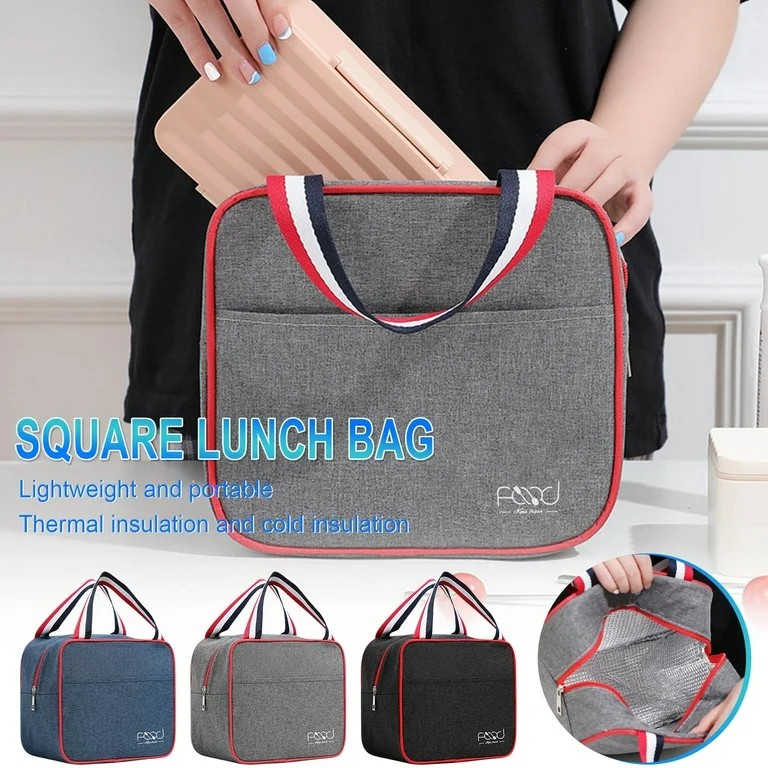 6L Insulated Square Lunch Bag with Carry Handles Reusable Leakproof Thermal Cooler Tote Food Storage Bag for Work School Travel Picnic