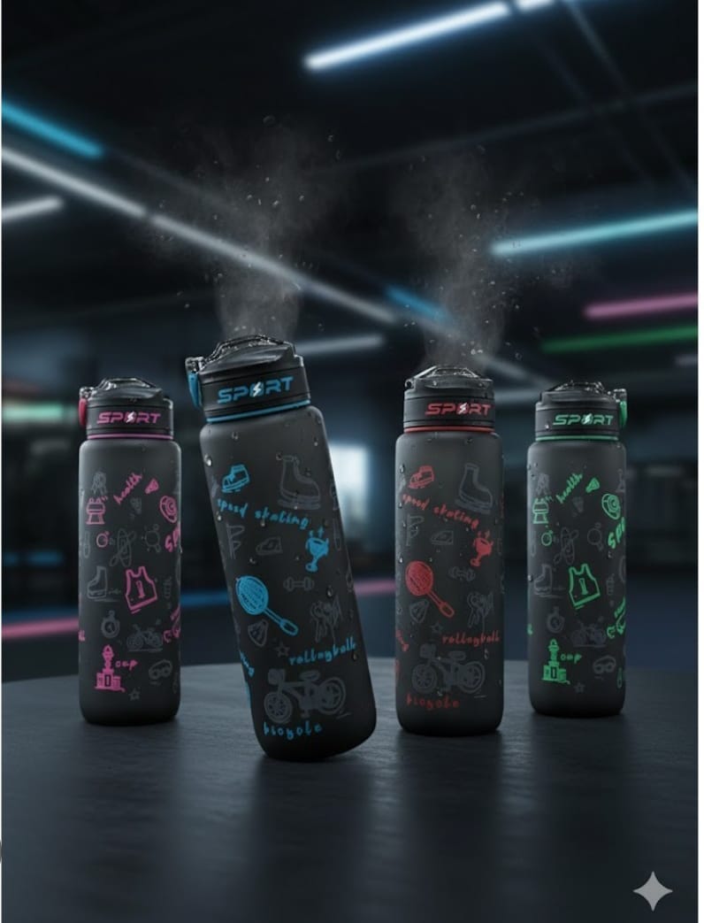 1000ml Black Sports Water Bottle Leakproof BPA-Free Drinking Bottle with Time Marker Straw 1L Gym Fitness Outdoor Travel Reusable Water Jug