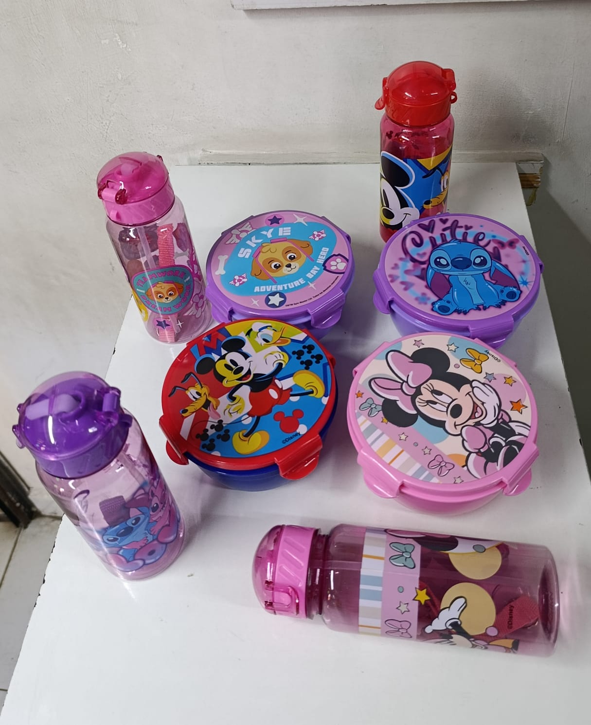 2-in-1 Kids Lunch Box with Water Bottle 2-Grid Snack Box with Straw Cartoon Themed Meal Container School Travel Picnic Set