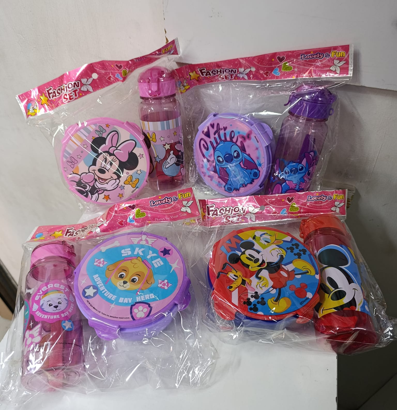 2-in-1 Kids Lunch Box with Water Bottle 2-Grid Snack Box with Straw Cartoon Themed Meal Container School Travel Picnic Set