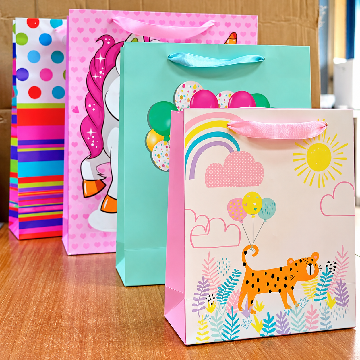 Assorted Decorative Paper Gift Bags with Ribbon Handles – Small, Medium & Large Colourful Gift Packaging Bags for Birthdays, Weddings, Baby Showers, Parties, Christmas and Special Occasions