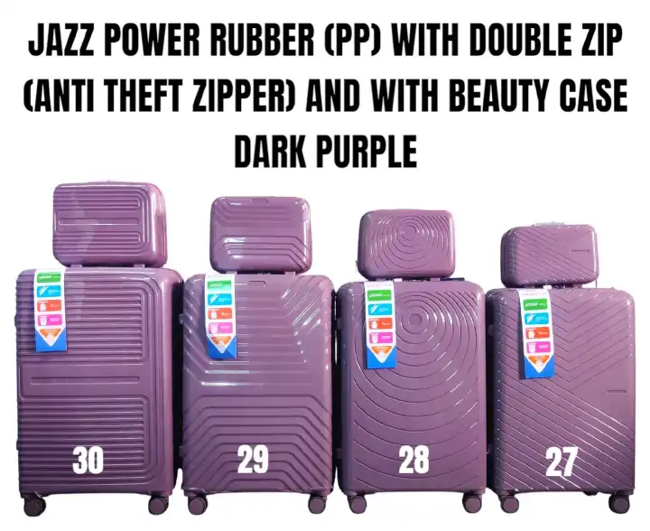 JAZZ POWER PP Hard-Shell Expandable Suitcase with Double Anti-Theft Zipper, Spinner Wheels and Matching Beauty Case – Sky Blue, Sizes 27–30