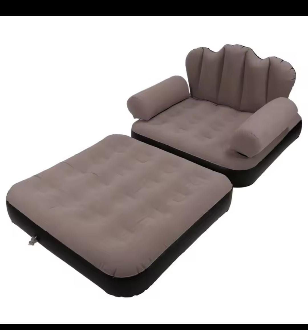 5 in 1 Inflatable Couch Lazy Sofa Bed Foldable Waterproof Air Sofa Chair Pull Out Bed with L Shaped Armrest Comfortable Indoor Outdoor Lounge Furniture Brown
