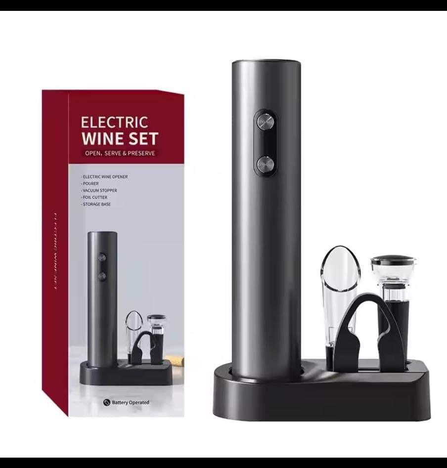 Electric Wine Opener Set – Battery Operated Wine Bottle Opener with Complete Wine Accessories Kit & Display Base