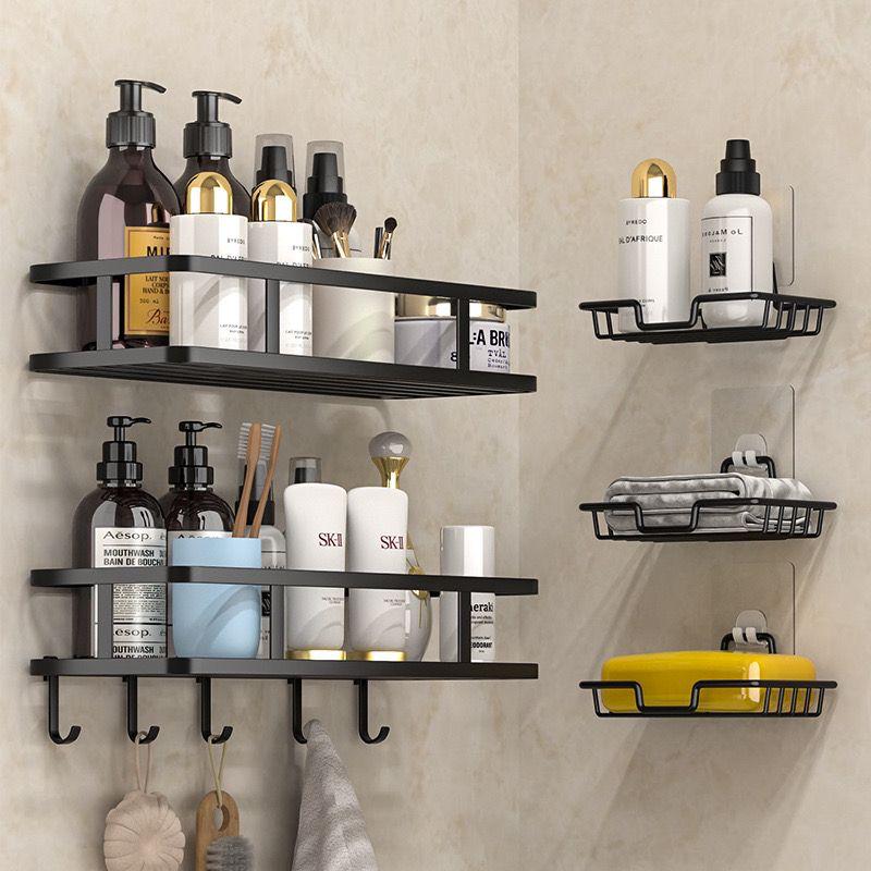 Rustproof Shower Corner Caddy with Hooks – Wall Mounted Adhesive Bathroom Organizer Shelf for Shampoo, Soap & Toiletries Storage