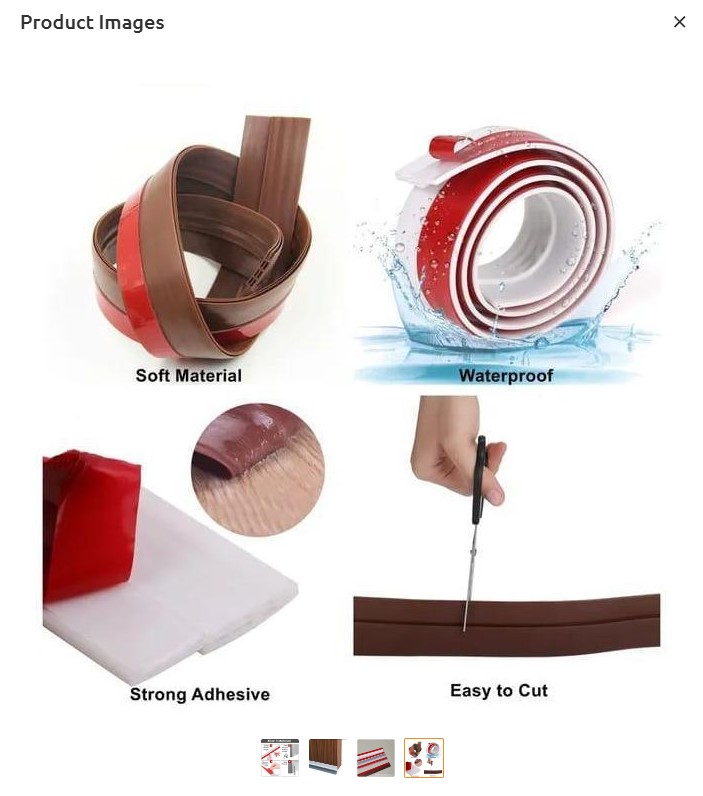Self Adhesive Rubber Silicone Door Threshold Transition Strip Waterproof Floor Gap Cover Dustproof Barrier Strip for Carpet Tile Floor Bathroom Kitchen Water Stopper Seal DIY Easy Install Trim