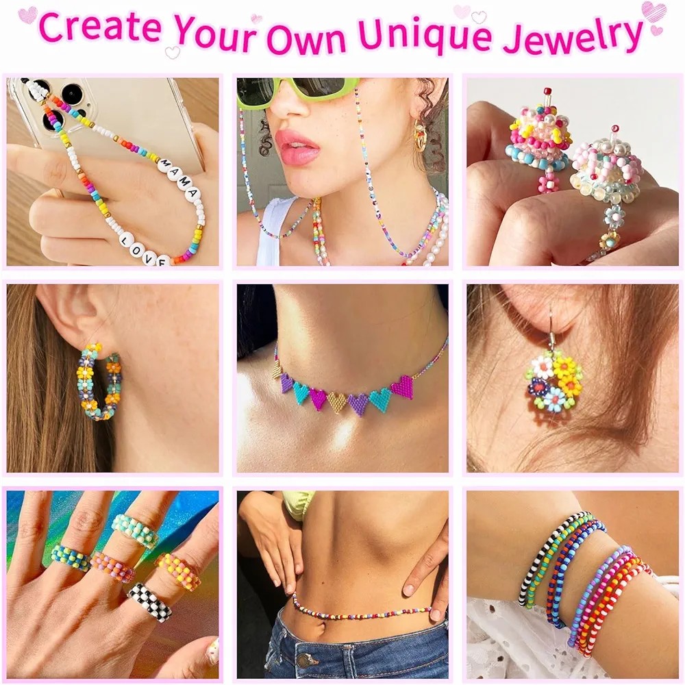 Clay Beads Jewelry Making Kit Different Colors Shapes Charms Letter Beads Elastic Strings Bracelet Necklace Craft Set for Girls Women