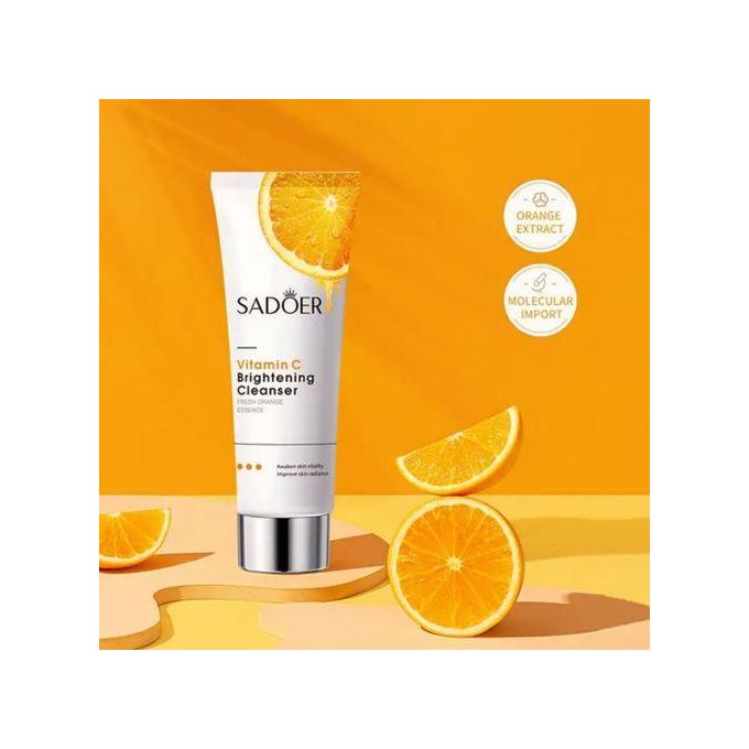 Original SADOER 4 in 1 Vitamin C Serum, Lip balm，Vitamin C Brightening Facial Cleanser and Vitamin C Face Brightening Cream, Skin Care Kit,  Anti Wrinkles, Moisturizing,  Anti Aging, Fade Dark Spots .