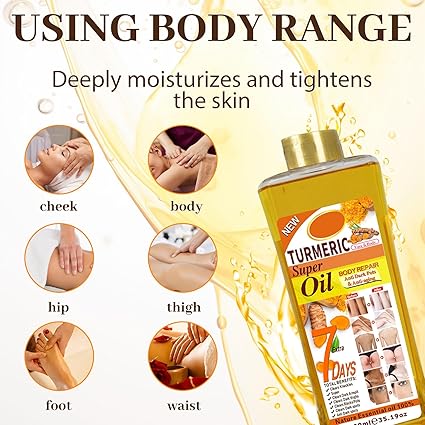 Veet Gold Vitamin E Turmeric Body Oil for Skin, Soft 7 Turmeric Oil, Natural Moisturizing Nourishing for Face and Body, Vitamin E Body Oil for All Skin Types available in 200ml, 300ml, 500ml & 1000ml.