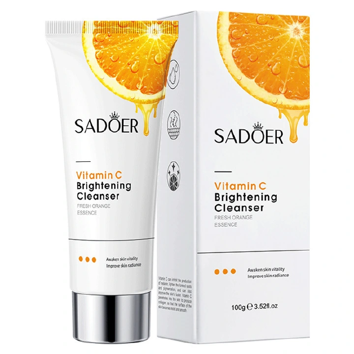 Original SADOER 4 in 1 Vitamin C Serum, Lip balm，Vitamin C Brightening Facial Cleanser and Vitamin C Face Brightening Cream, Skin Care Kit,  Anti Wrinkles, Moisturizing,  Anti Aging, Fade Dark Spots .