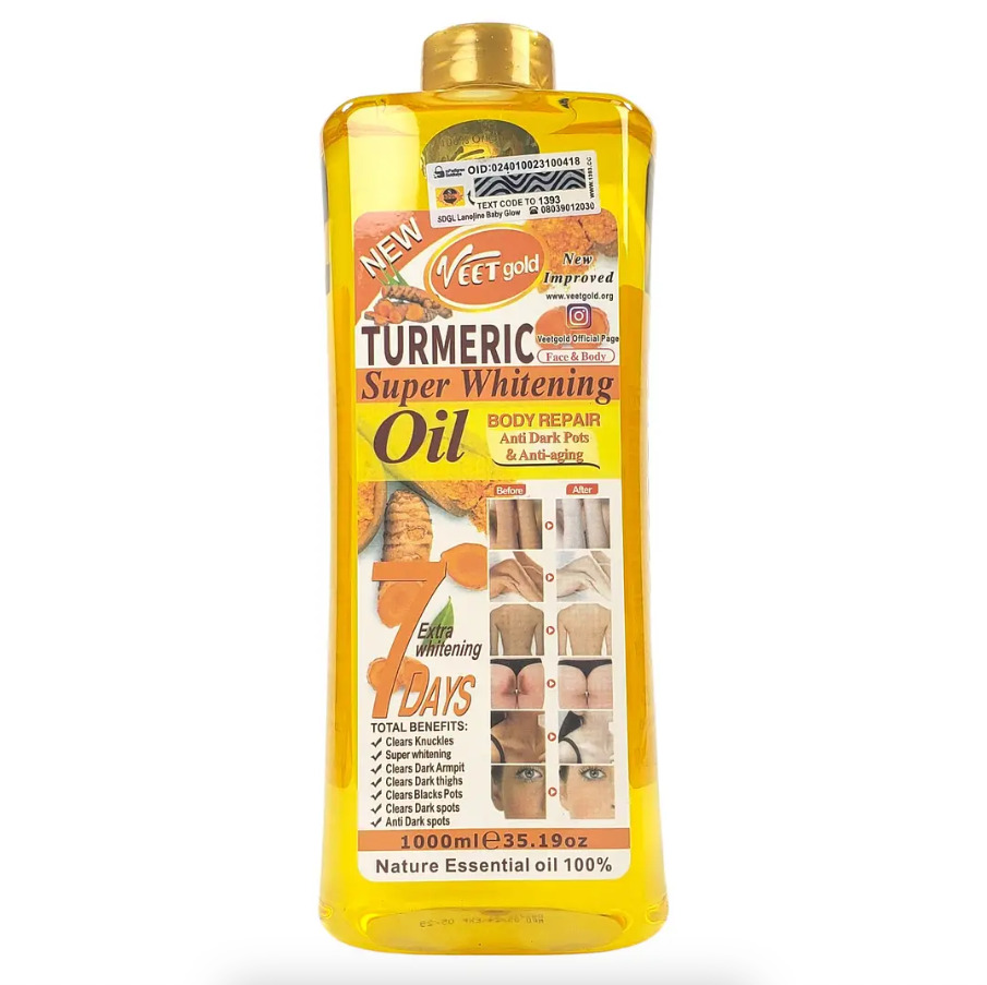 Veet Gold Vitamin E Turmeric Body Oil for Skin, Soft 7 Turmeric Oil, Natural Moisturizing Nourishing for Face and Body, Vitamin E Body Oil for All Skin Types available in 200ml, 300ml, 500ml & 1000ml.