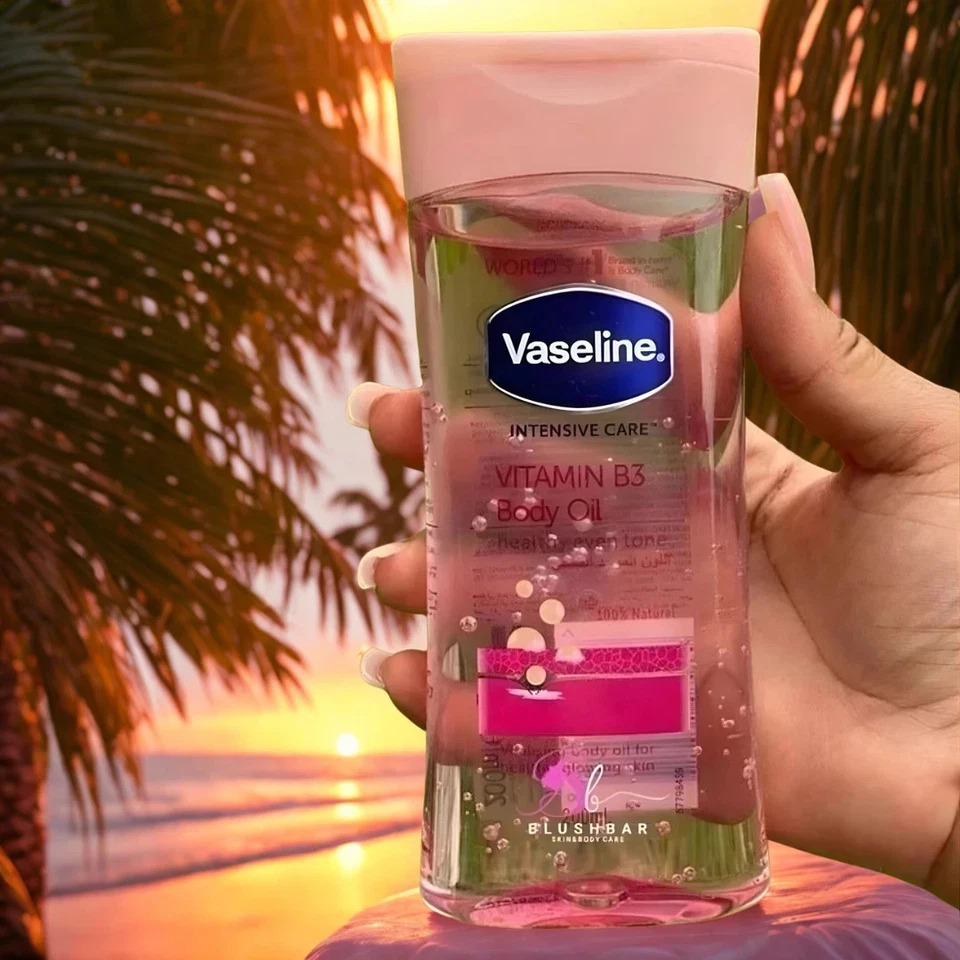 Vaseline Intensive Care Vitamin B3 Body Oil 200ml Rose Gel Moisturizing Specially formulated with 100% Rose Plant Essence & Rosemary extract proven to deeply moisturize and soothe dry, irritated skin.
