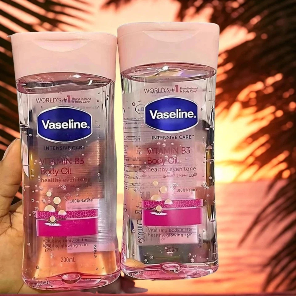 Vaseline Intensive Care Vitamin B3 Body Oil 200ml Rose Gel Moisturizing Specially formulated with 100% Rose Plant Essence & Rosemary extract proven to deeply moisturize and soothe dry, irritated skin.