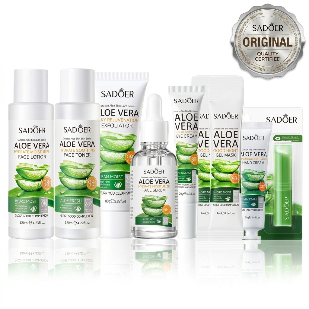SADOER 27PCS Skin Care Set Aloe Vera Hydrating Moisturizing Gift Set Face Lotion + Face Toner + Face Serum + Exfoliating Gel + Eye Cream + 20PCS Good Night Gel Masks + Hand Cream + Lip Balm skincare .