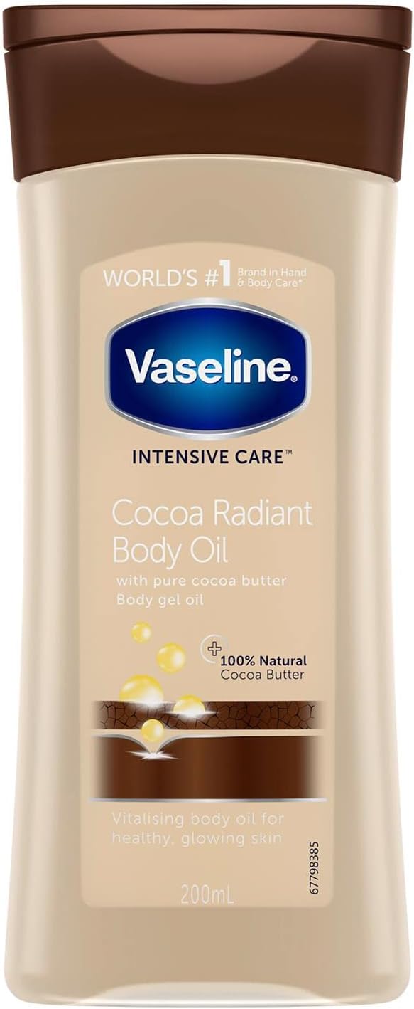 Vaseline Total Moisture Cocoa Radiant Body Gel Oil that leaves your skin feeling healthy & glowing.Our rich feel formula with pure cocoa butter,used after bathing,replenishes skin & locks in moisture.