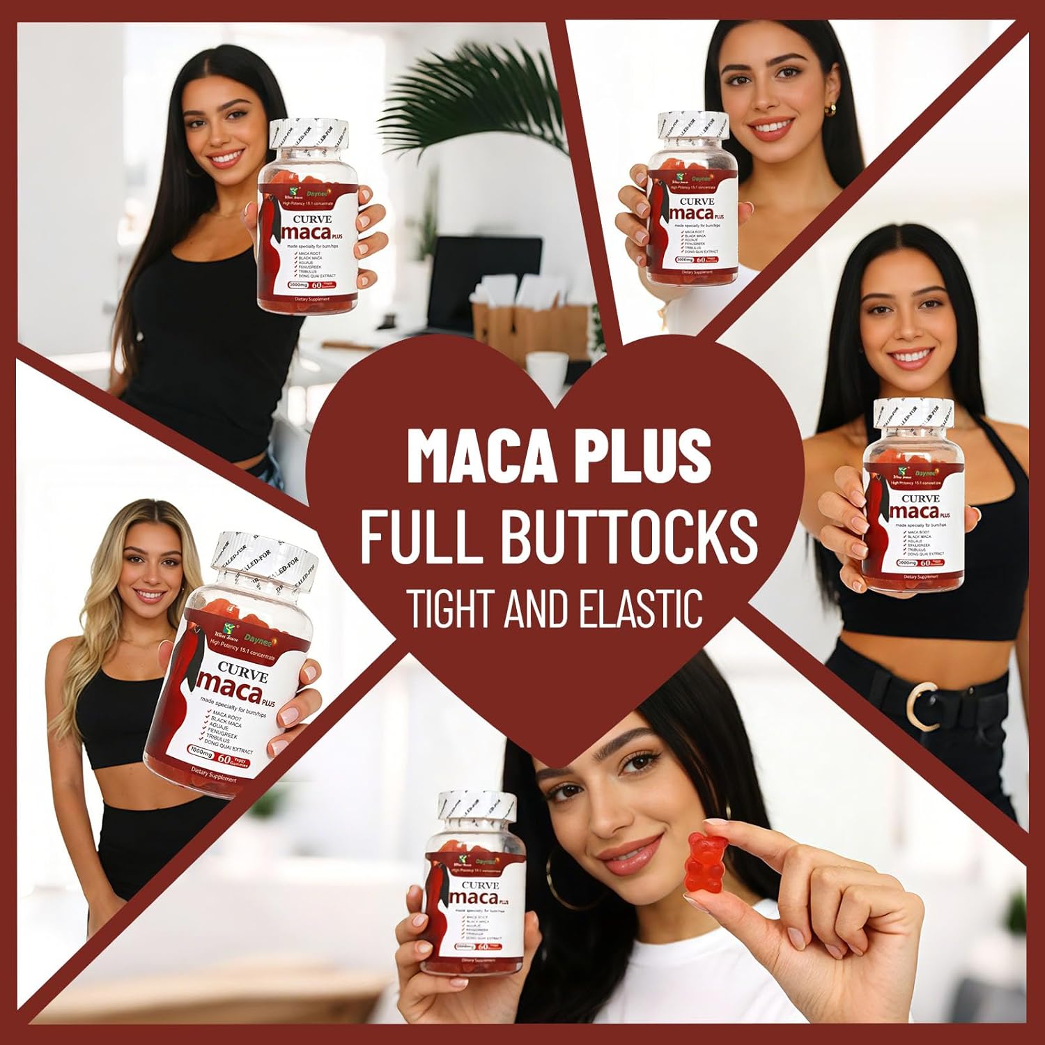Wins Town Daynee Curve Maca Plus Gummies for Bum Hips Enlargement - 1000mg, 60 Veggy Gummies with Maca Root, Fenugreek, Aguaje & Dong Quai Extract - High Potency 15:1 Concentrate Dietary Supplement