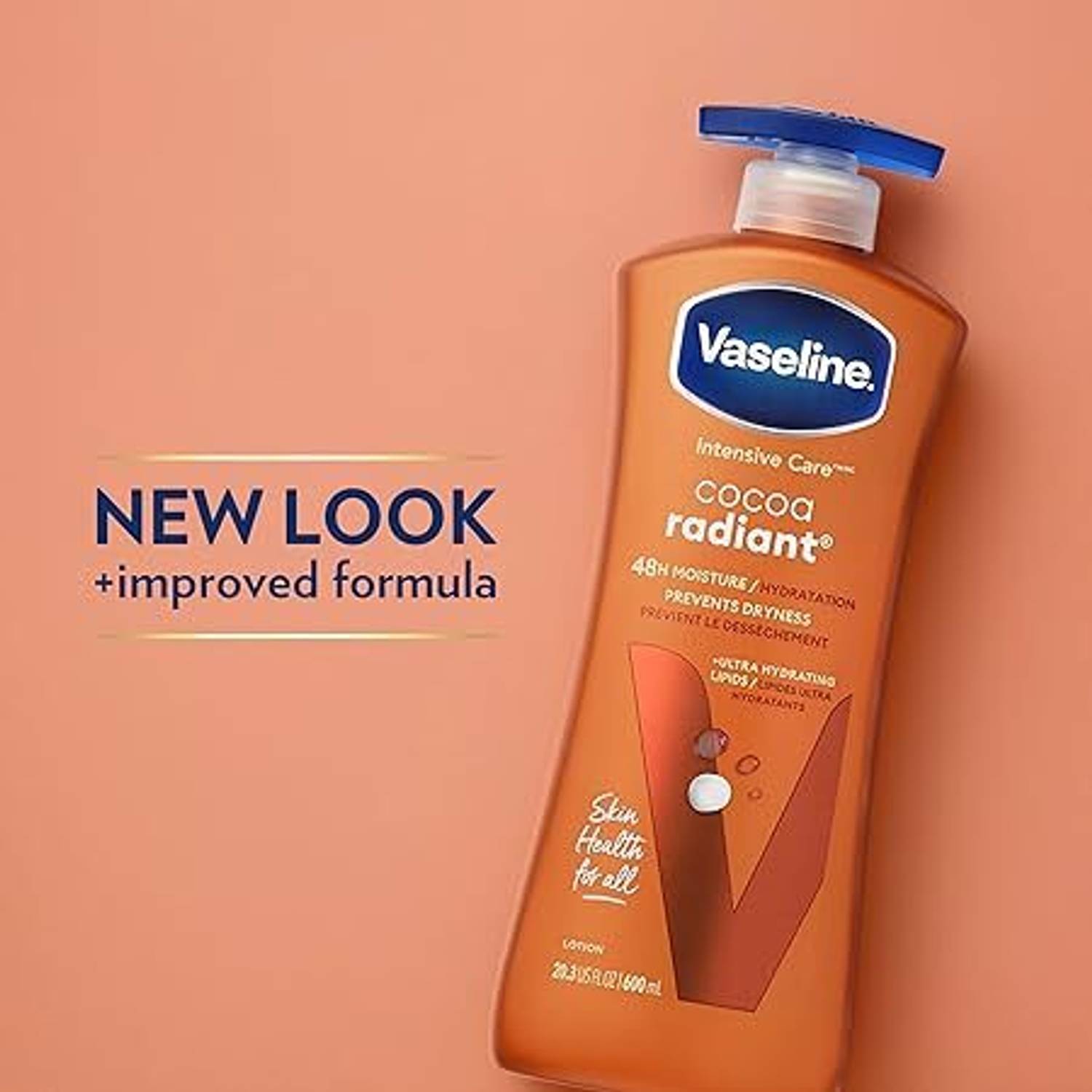 Vaseline Intensive Care Cocoa Radiant Body Lotion 725ml with Pure Cocoa Butter and Vaseline Jelly, Non Greasy Daily Moisturizer for Dry Skin, Deep Nourishment, Long Lasting Hydration & Natural Health.