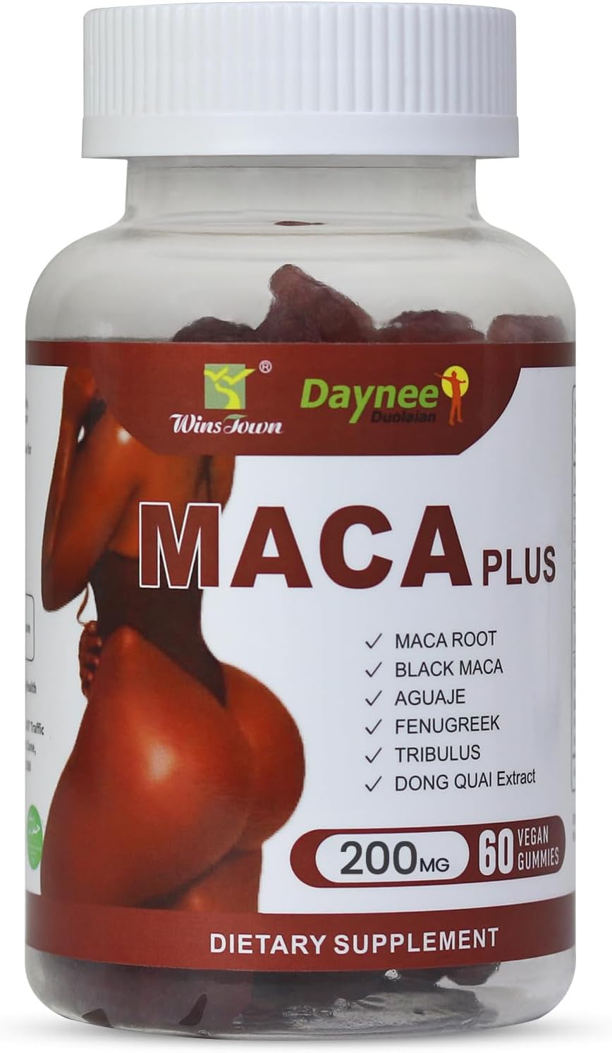 OFFER!!! WinsTown Daynee Maca Plus Gummies 200mg Dietary Supplement with Maca Root Black Maca Aguaje Fenugreek Tribulus and Dong Quai Extract Vegan Gummies Daily Wellness Supplement 60 Gummies Bottle.