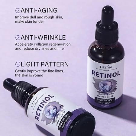 LIFTING Retinol Facial Serum 30ml, Retinol, Vitamin E and Hyaluronic Acid Face Serum for Hydration and Skin Care, Lightweight Anti-Aging Moisturizing Serum for Smooth, Firm and Healthy-Looking Skin  .