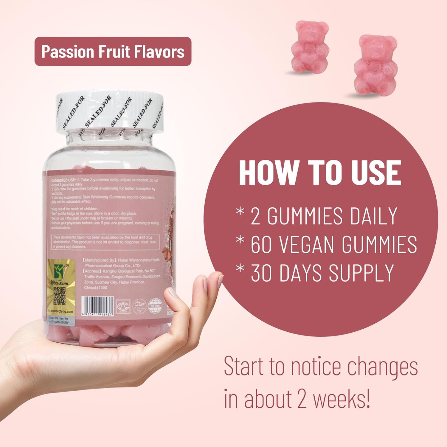 Wins Town Daynee Skin Whitening Gummies with Glutathione, Collagen & Biotin for Radiant Glow, Dark Spots Fading, Anti-Aging & Hydrated Youthful Skin - 60 Vegan Gummies Premium Beauty Supplement for Br