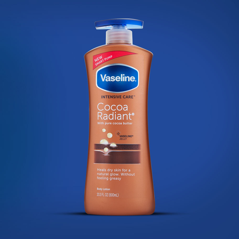 Vaseline Intensive Care Cocoa Radiant Body Lotion 725ml with Pure Cocoa Butter and Vaseline Jelly, Non Greasy Daily Moisturizer for Dry Skin, Deep Nourishment, Long Lasting Hydration & Natural Health.