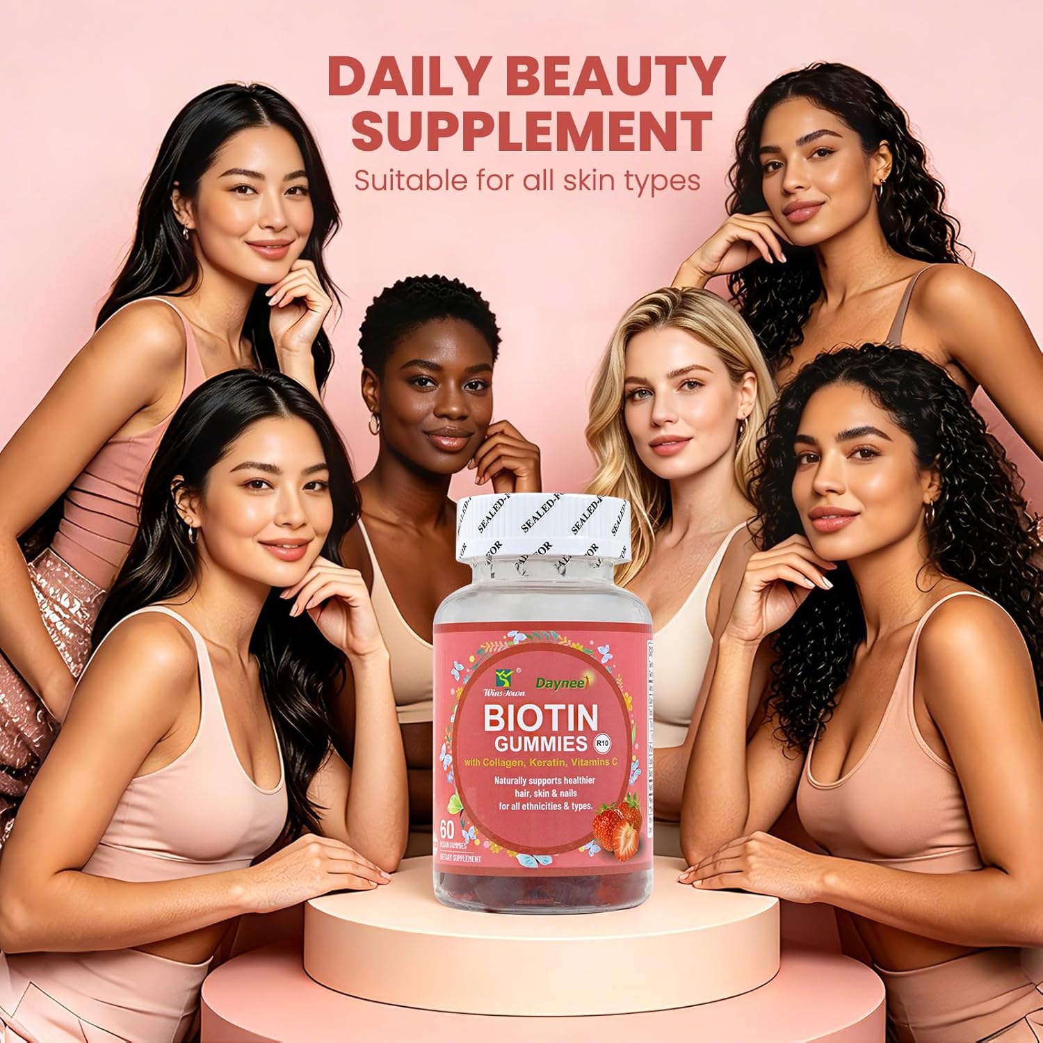 Daynee Biotin Gummies for Hair Growth | Max Strength Biotin 10000mcg Prevents Thinning and Loss | Chewable Biotin Supplement for Women Men and Kids | 100 Count Vegan Hair Gummies for Hair Skin & Nails
