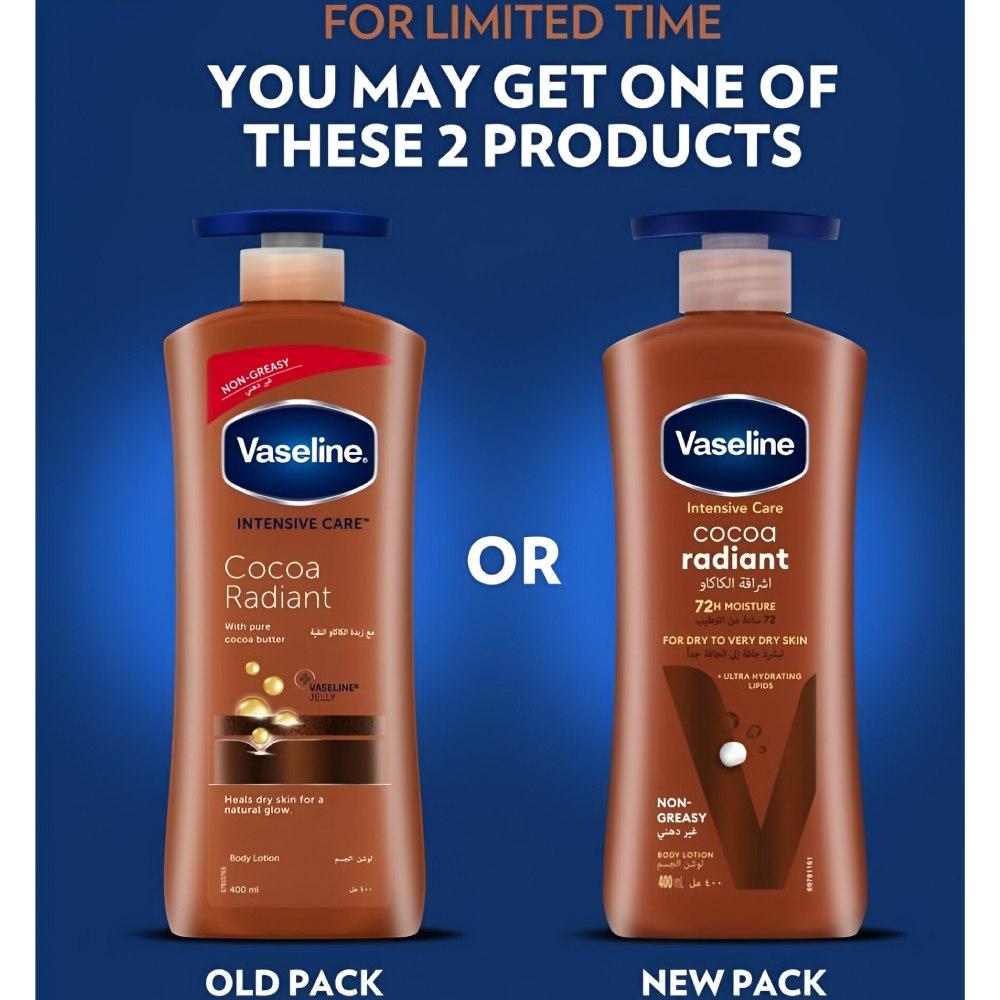 Vaseline Intensive Care Cocoa Radiant Body Lotion 725ml with Pure Cocoa Butter and Vaseline Jelly, Non Greasy Daily Moisturizer for Dry Skin, Deep Nourishment, Long Lasting Hydration & Natural Health.