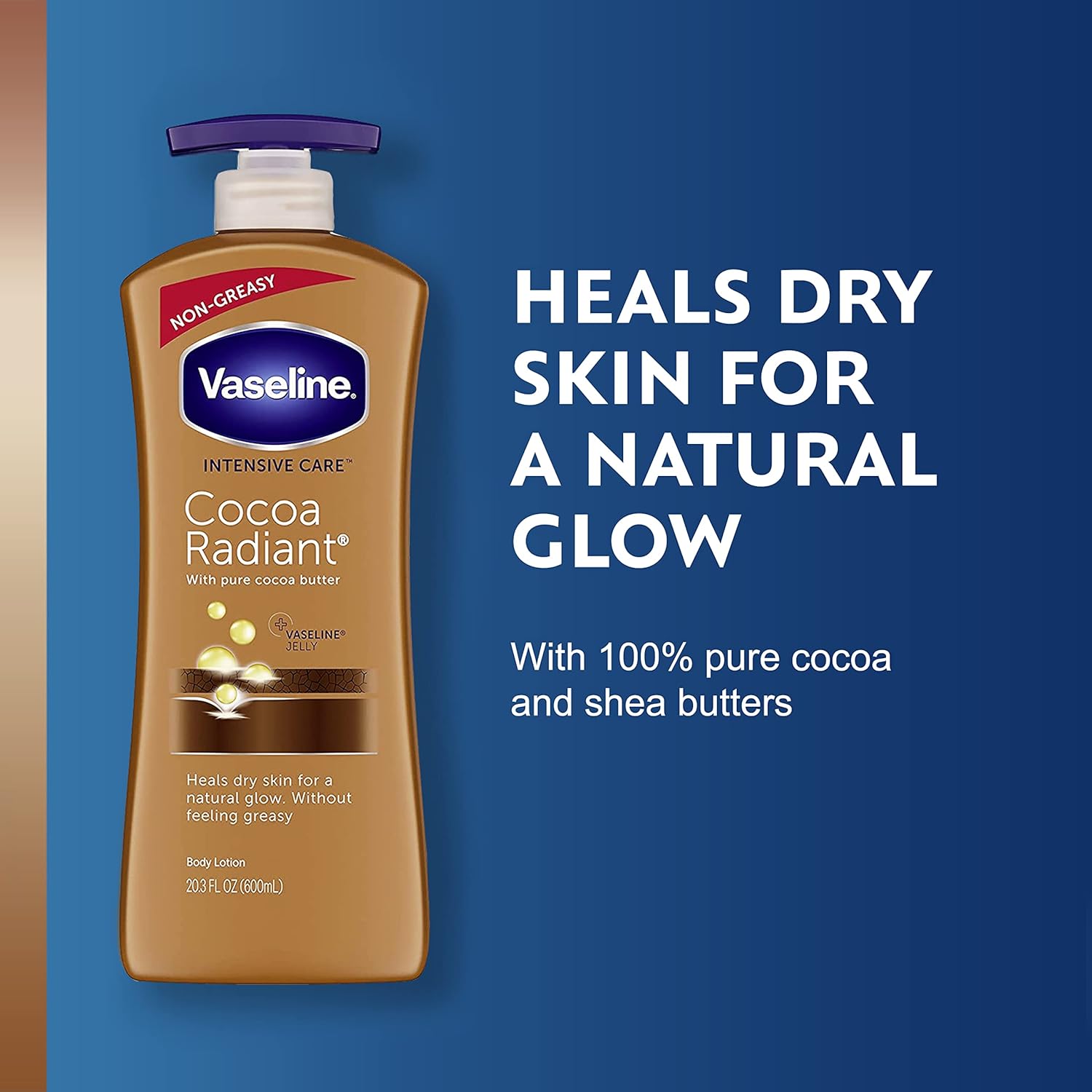 Vaseline Intensive Care Cocoa Radiant Body Lotion 725ml with Pure Cocoa Butter and Vaseline Jelly, Non Greasy Daily Moisturizer for Dry Skin, Deep Nourishment, Long Lasting Hydration & Natural Health.