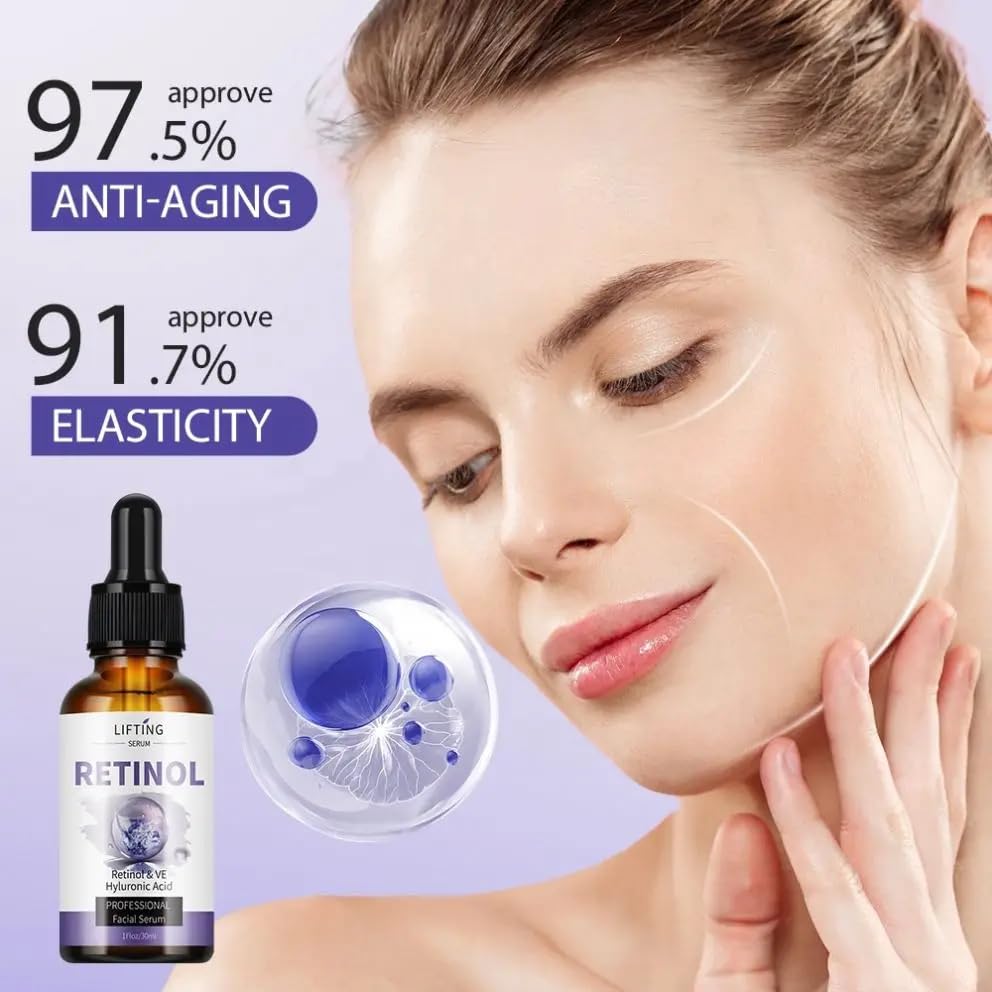 LIFTING Retinol Facial Serum 30ml, Retinol, Vitamin E and Hyaluronic Acid Face Serum for Hydration and Skin Care, Lightweight Anti-Aging Moisturizing Serum for Smooth, Firm and Healthy-Looking Skin  .