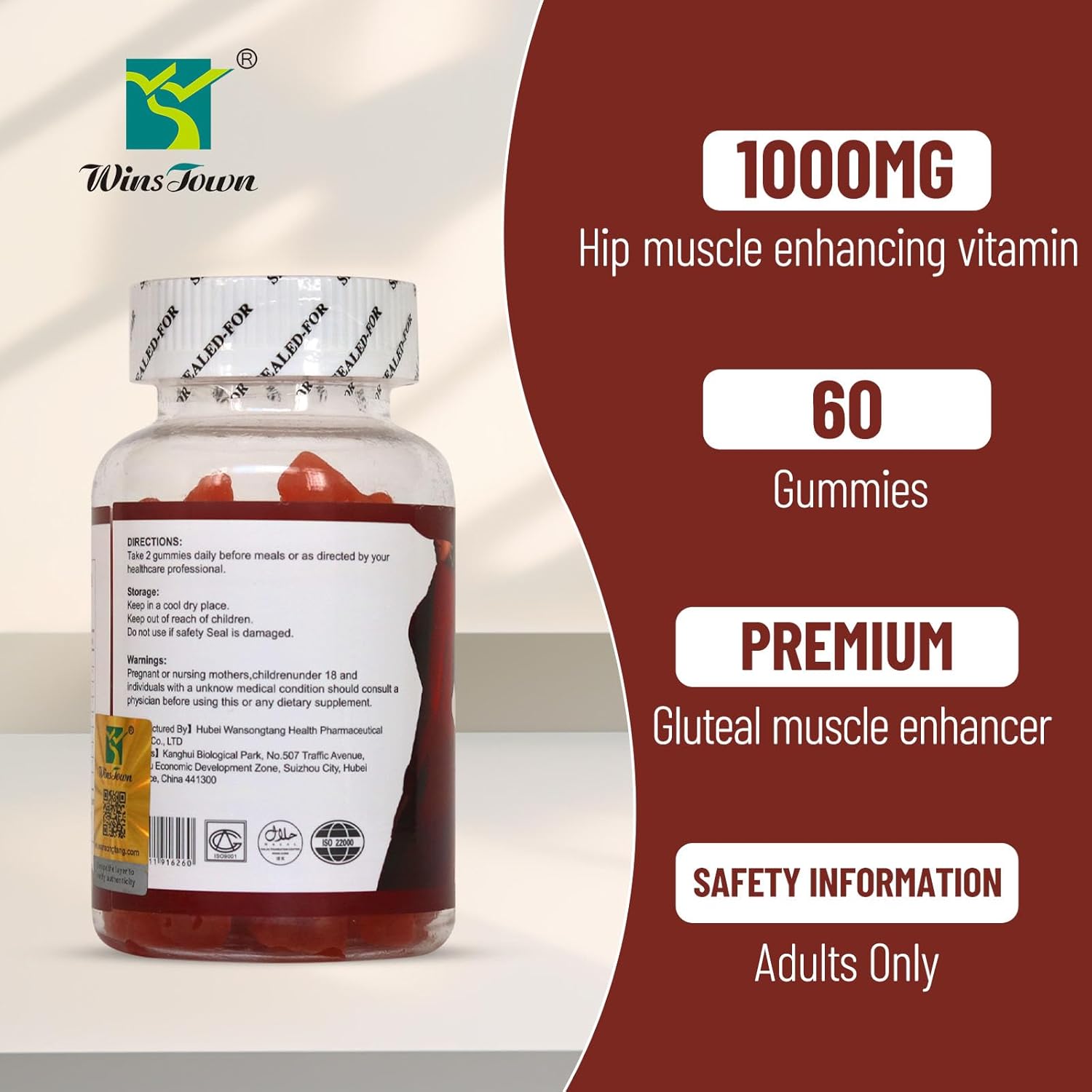 Wins Town Daynee Curve Maca Plus Gummies for Bum Hips Enlargement - 1000mg, 60 Veggy Gummies with Maca Root, Fenugreek, Aguaje & Dong Quai Extract - High Potency 15:1 Concentrate Dietary Supplement