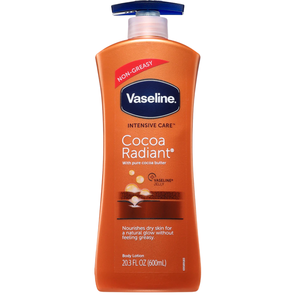 Vaseline Intensive Care Cocoa Radiant Body Lotion 725ml with Pure Cocoa Butter and Vaseline Jelly, Non Greasy Daily Moisturizer for Dry Skin, Deep Nourishment, Long Lasting Hydration & Natural Health.