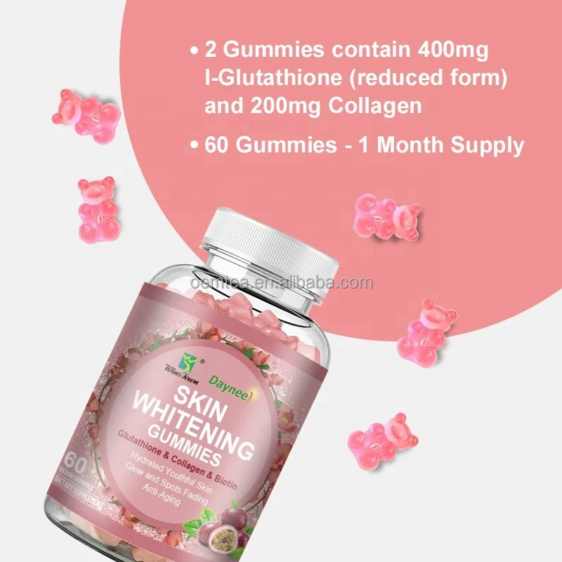 Wins Town Daynee Skin Whitening Gummies with Glutathione, Collagen & Biotin for Radiant Glow, Dark Spots Fading, Anti-Aging & Hydrated Youthful Skin - 60 Vegan Gummies Premium Beauty Supplement for Br