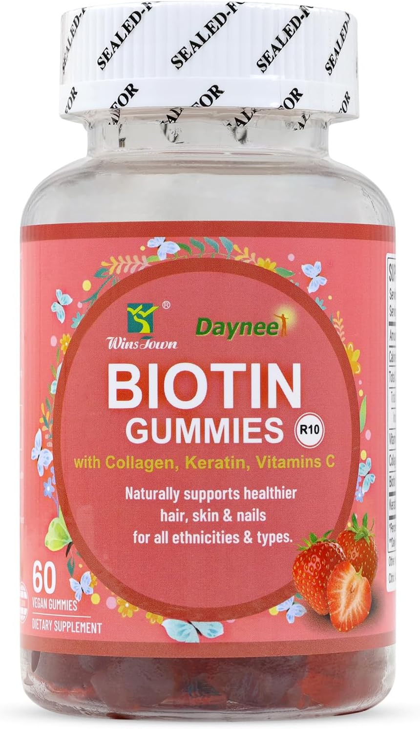 Daynee Biotin Gummies for Hair Growth | Max Strength Biotin 10000mcg Prevents Thinning and Loss | Chewable Biotin Supplement for Women Men and Kids | 100 Count Vegan Hair Gummies for Hair Skin & Nails