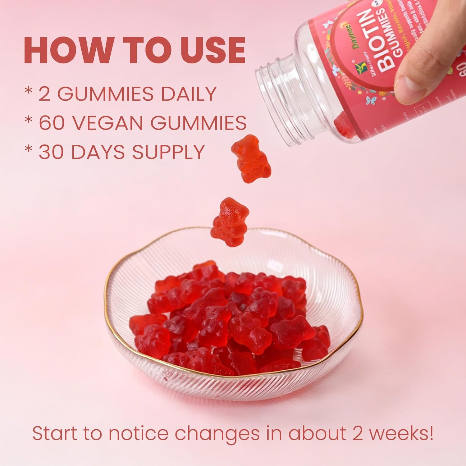 Daynee Biotin Gummies for Hair Growth | Max Strength Biotin 10000mcg Prevents Thinning and Loss | Chewable Biotin Supplement for Women Men and Kids | 100 Count Vegan Hair Gummies for Hair Skin & Nails