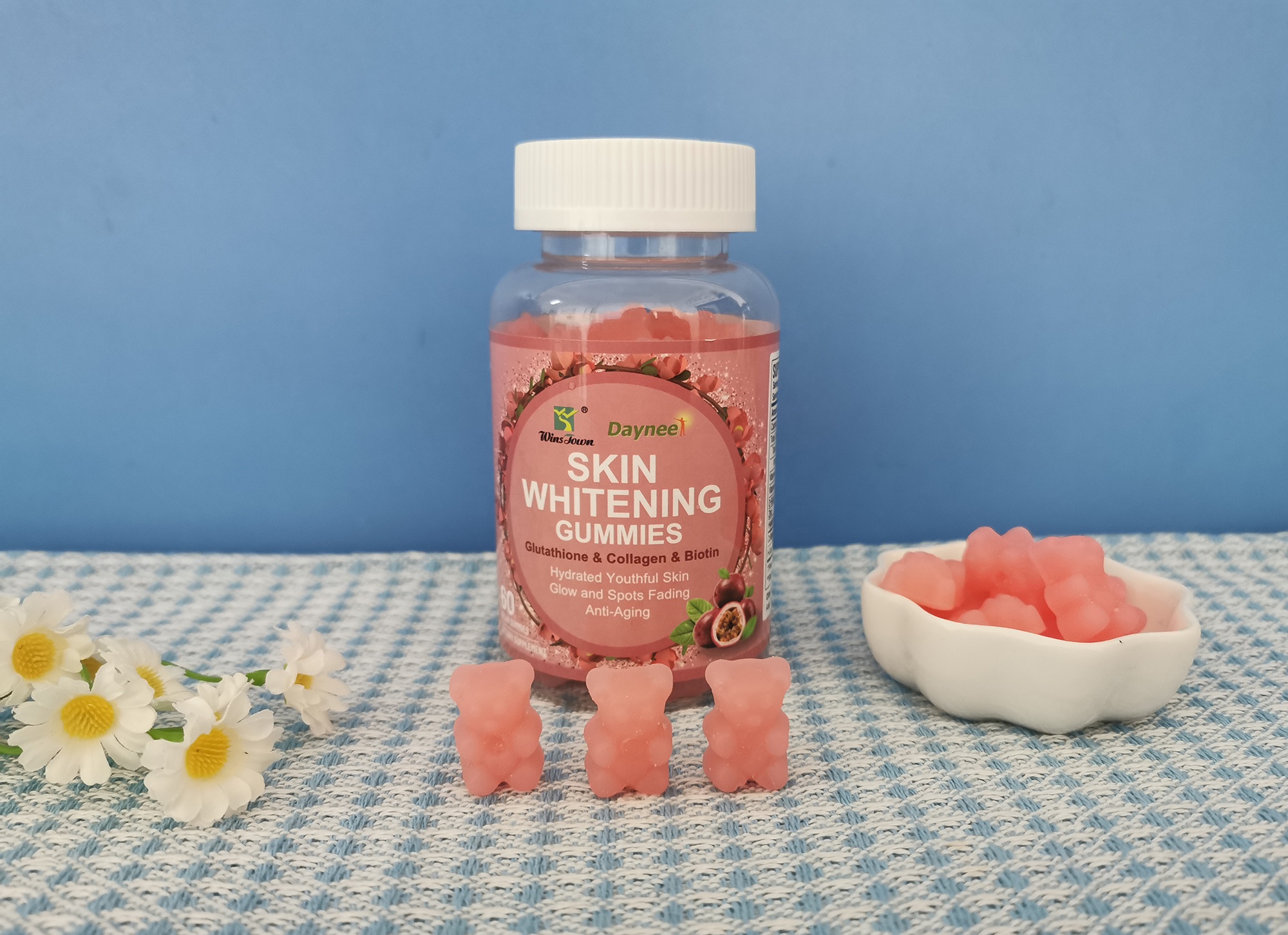 Wins Town Daynee Skin Whitening Gummies with Glutathione, Collagen & Biotin for Radiant Glow, Dark Spots Fading, Anti-Aging & Hydrated Youthful Skin - 60 Vegan Gummies Premium Beauty Supplement for Br