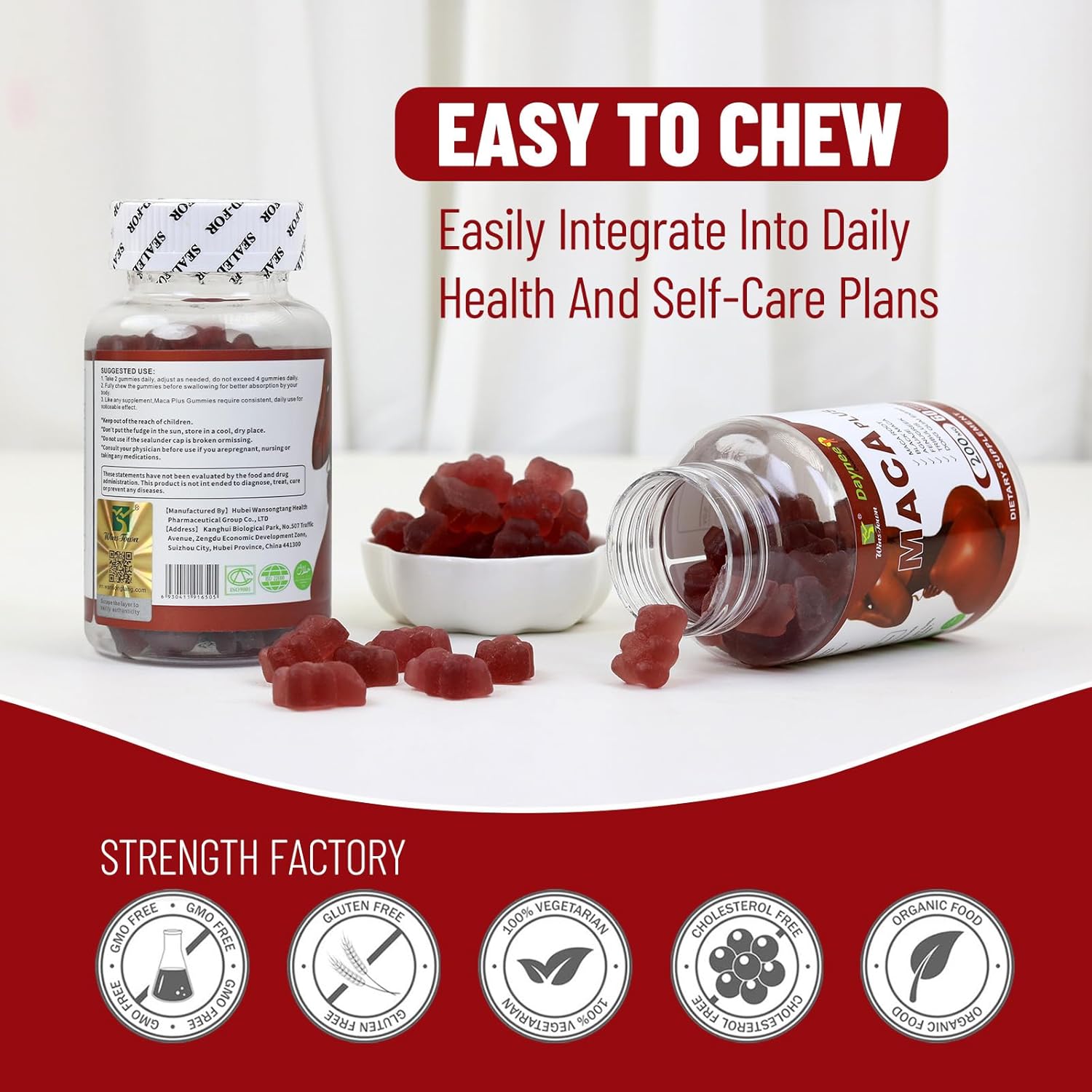 OFFER!!! WinsTown Daynee Maca Plus Gummies 200mg Dietary Supplement with Maca Root Black Maca Aguaje Fenugreek Tribulus and Dong Quai Extract Vegan Gummies Daily Wellness Supplement 60 Gummies Bottle.