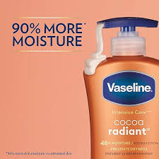Vaseline Intensive Care Cocoa Radiant Body Lotion 725ml with Pure Cocoa Butter and Vaseline Jelly, Non Greasy Daily Moisturizer for Dry Skin, Deep Nourishment, Long Lasting Hydration & Natural Health.