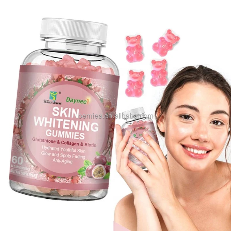 Wins Town Daynee Skin Whitening Gummies with Glutathione, Collagen & Biotin for Radiant Glow, Dark Spots Fading, Anti-Aging & Hydrated Youthful Skin - 60 Vegan Gummies Premium Beauty Supplement for Br