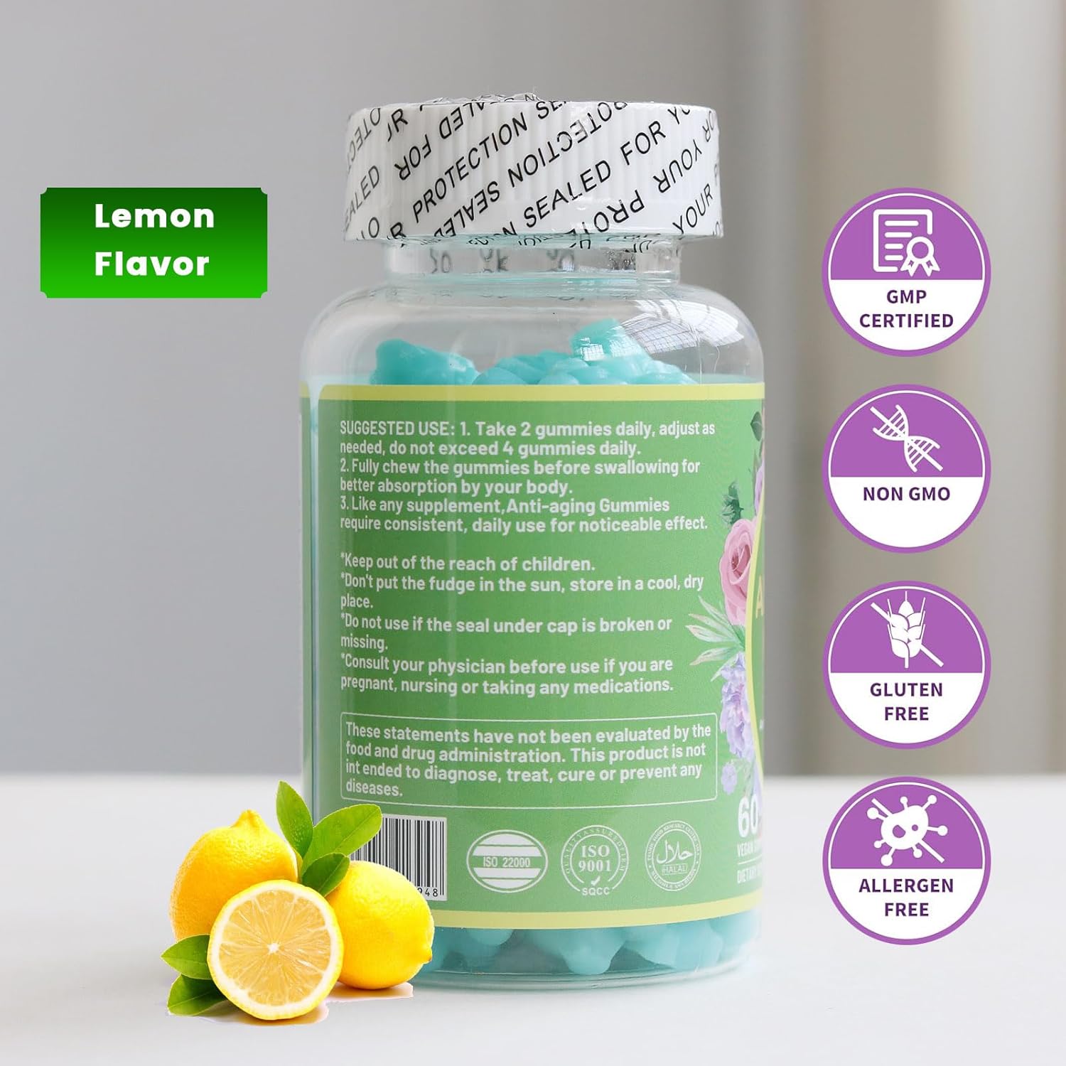 Wins Town Daynee Anti-Aging Gummies for Skin Care, Elasticity Support & Rejuvenation - Fine Lines & Wrinkles Reduction with Antioxidant Effect - Promotes New Skin Cells Production - 60 Delicious Lemon