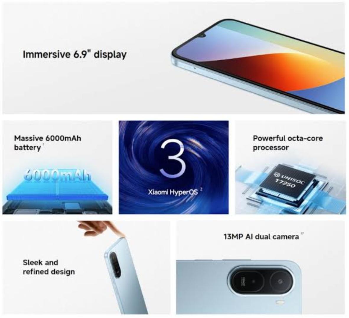 LIMITED TIME OFFER!! XIAOMI REDMI A7PRO 64GB STORAGE 4GB RAM 6000MAH BATTERY 15W TYPE-C FAST CHARGE 6.9-INCH DISPLAY 13MP ULTRACLEAR CAMERA/ ANDROID 15 DUAL SIMCARD 2 YEARS WARRANT SIDE FINGERPRINT