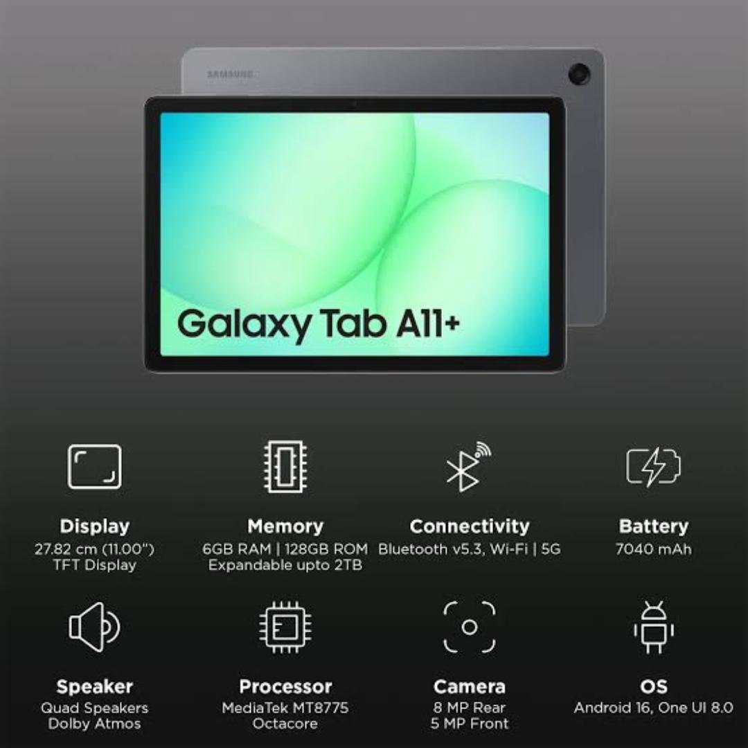 LIMITED TIME OFFER!! SAMSUNG GALAXY TAB A11+ 128GB STORAGE 6GB RAM 7040MAH BATTERY 25W TYPE -C FAST CHARGE 11.0-INCH DISPLAY ANDROID 16(UPGRADABLE)2YEARS WARRANT 8MP ULTRACLEAR CAMERA/ DOLBY ATMOS