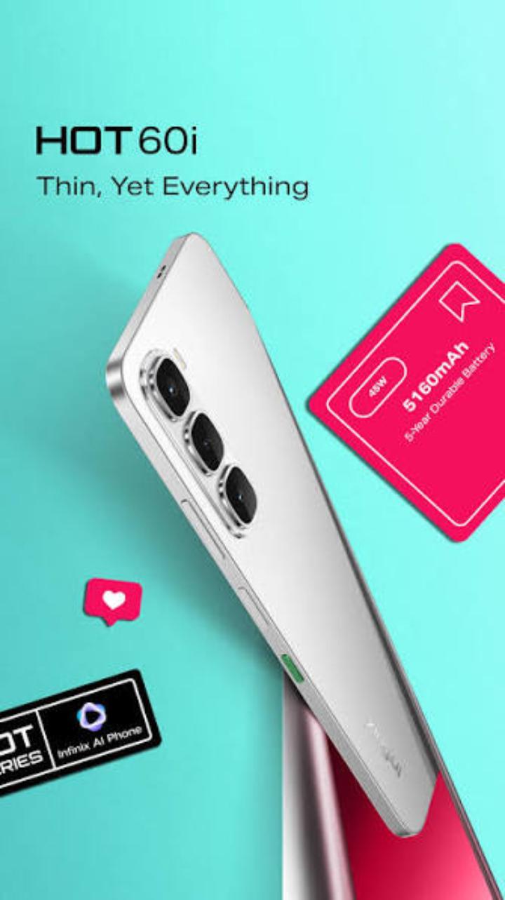 LIMITED TIME OFFER!! INFINIX HOT 60i 256GB STORAGE 8GB RAM 5160MAH BATTERY 45W TYPE-C FAST CHARGE 6.7-INCH DISPLAY 50MP ULTRACLEAR CAMERA/ ANDROID 15 DUAL SIMCARD 13MONTHS WARRANT/SIDE-MOUNT SENSOR