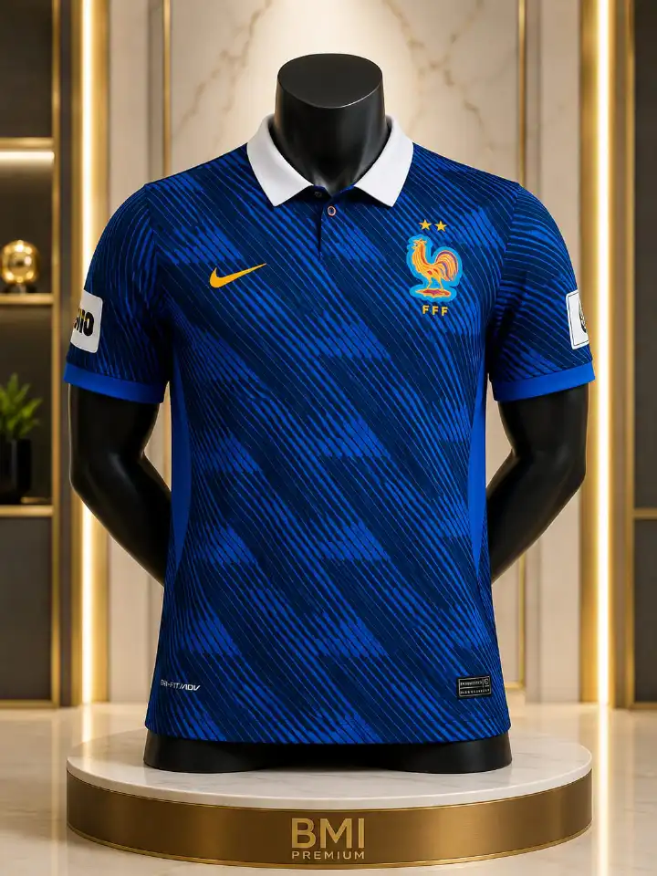 France 2026 World Cup Home Jersey for Men – Premium Blue Geometric Football Shirt with White Collar | Elite Fan Edition Soccer Kit.