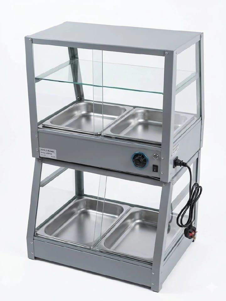Chips Warmer / Food Display with Double Food Inserts (Tray) – Compact, Efficient & Commercial-Ready

Keep your chips and snacks hot, crispy, and visually appealing with this double insert chips warmer