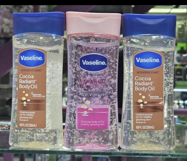 Vaseline Intensive Care Cocoa Radiant and Vitamin B3 Body Oils.Cocoa Radiant: Formulated with 100% pure cocoa butter to revitalize dry skin and lock in moisture.Vitamin B3: Designed for "hea